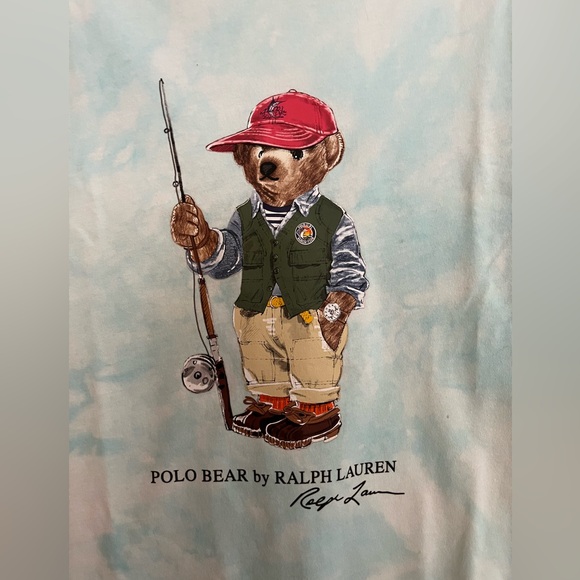 Polo Ralph Lauren blue white tie dye fishing bear slim fit t shirt. Size small - Picture 2 of 15
